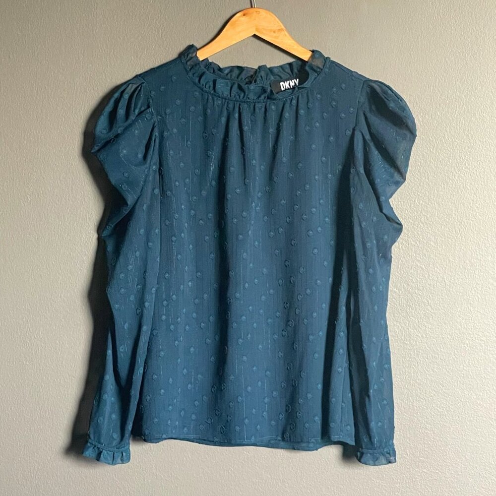 DKNY teal dotted top